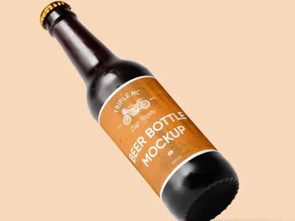 Tilted Beer Bottle Mockup 1