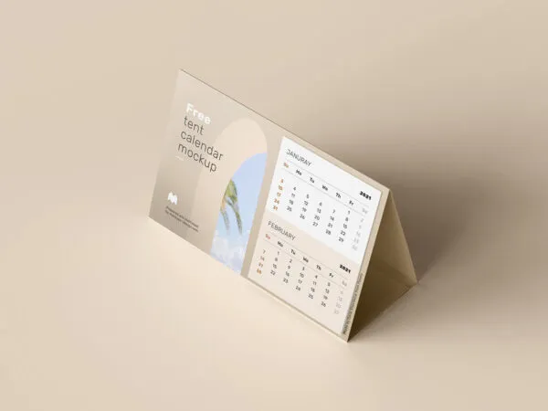 Tilted Tent Calendar with Plain Background Mockup 1