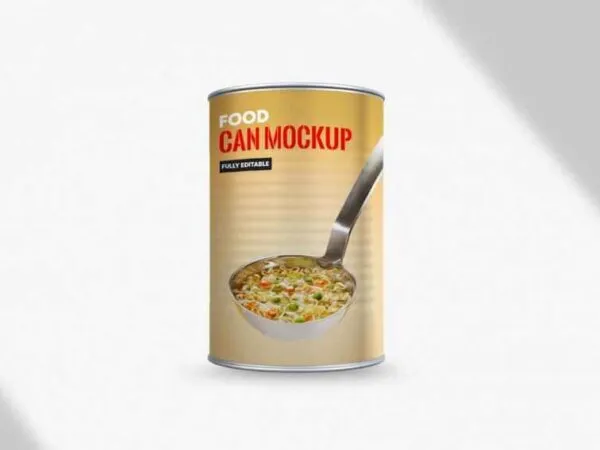 Tin Can in Label Sleeve Standing in the Front View Mockup 1