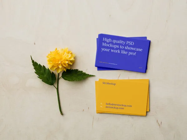 Top Scene of Business Cards Mockup on Plywood 1