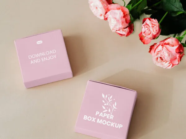 Top Shot of Paper Boxes Mockup with Roses 1