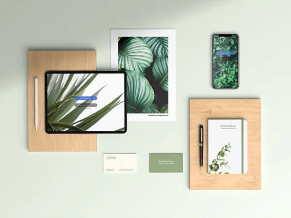 Top Shot of Stationery Mockup with Devices 1