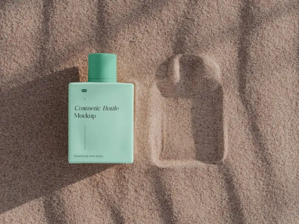 Top Showcase of Lying Bottle Mockup on Sand 1