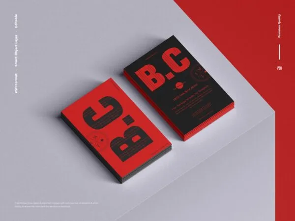 Top Side View of 2 Stack of Vertical Business Cards Mockup 1