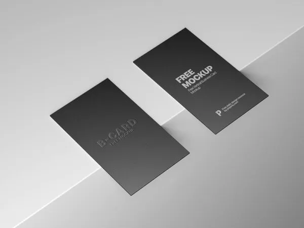 Top Side View of 2 Vertical Business Cards Mockup 1