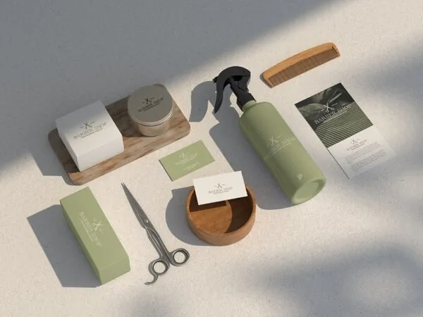 Top Side View of Barber Shop Branding Mockup 1
