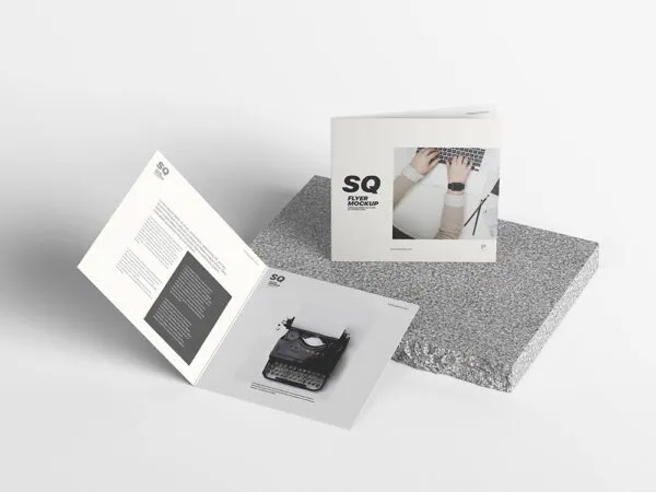 Top Side View of Bi Fold Square Flyer Mockup 1