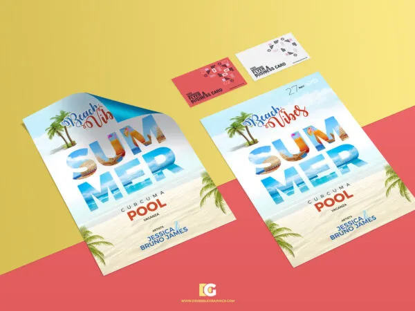 Top Side View of Branding Flyers and Business Cards Mockup 1