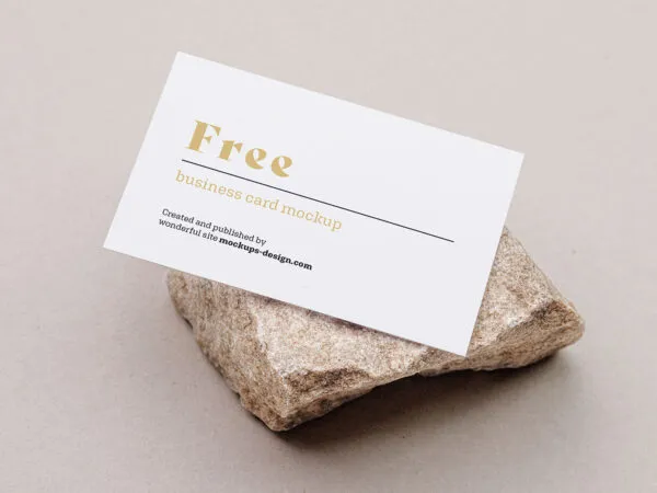 Top Side View of Business Card Mockup on Stone 1
