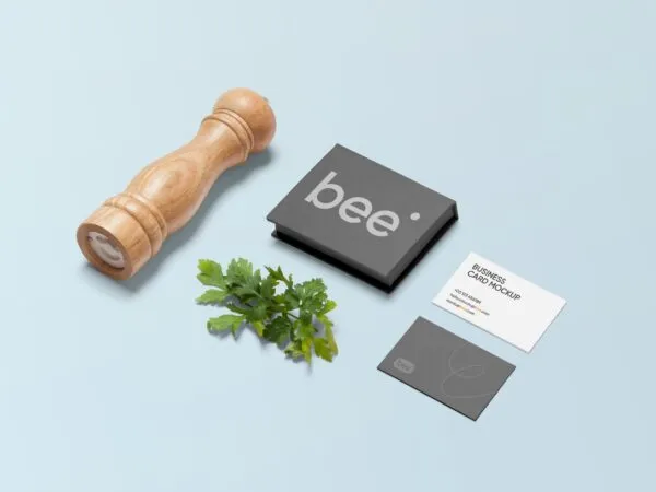 Top Side View of Business Cards Mockup with Box 1