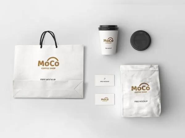 Top Side View of Coffee Shop Branding Mockup 1