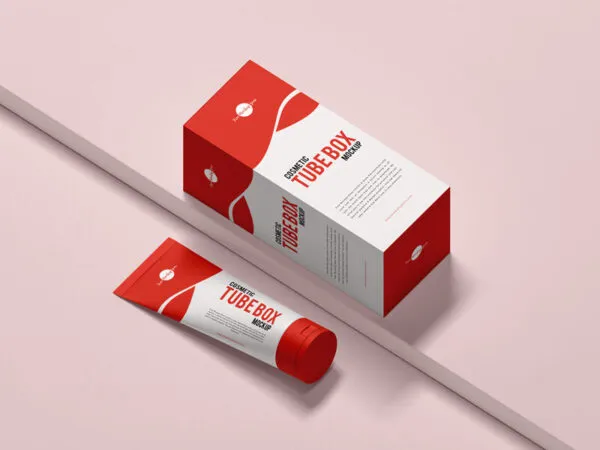 Top Side View of Cosmetic Tube Box Packaging Mockup 1