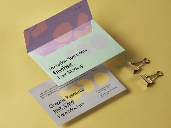 Top Side View of Envelope and Invitation Card Mockup Set 1