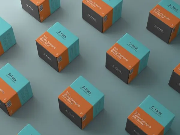 Top Side View of Grid Square Packaging Box Mockup 1