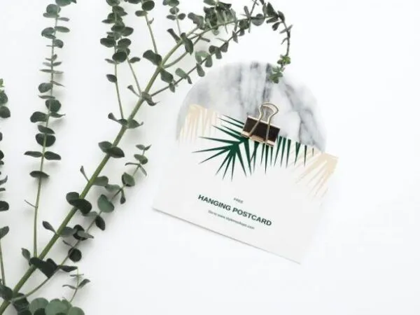 Top Side View of Hanging Postcard Mockup 1