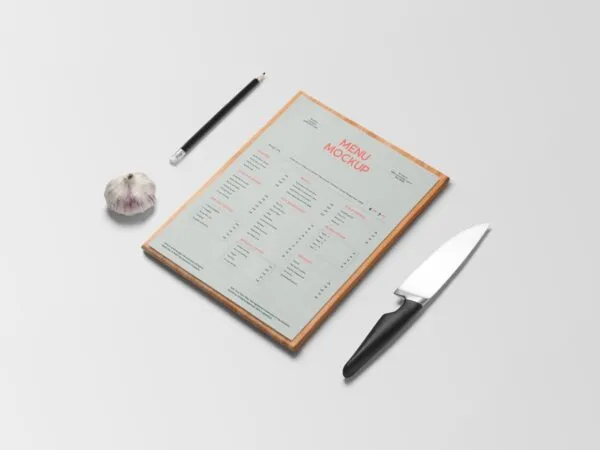 Top Side View of Menu Mockup Featuring Knife 1