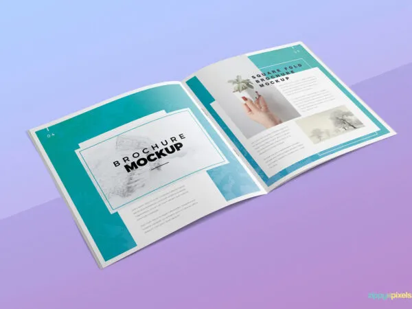 Top Side View of Open Square Brochure Mockup 1