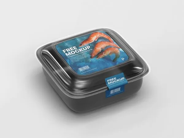 Top Side View of Square Disposable Food Container Mockup 1