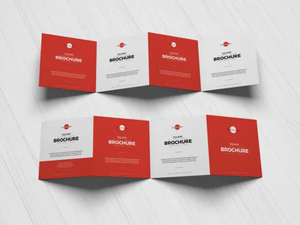 Top Side View of Square Four Foldable Brochure Mockup 1