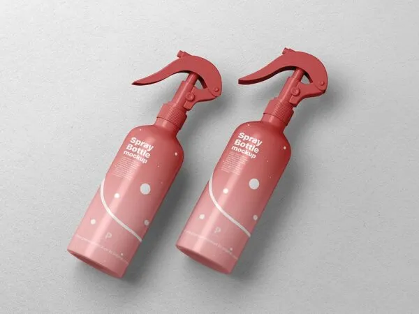 Top Side View of Two Spray Bottles Mockup Lying 1