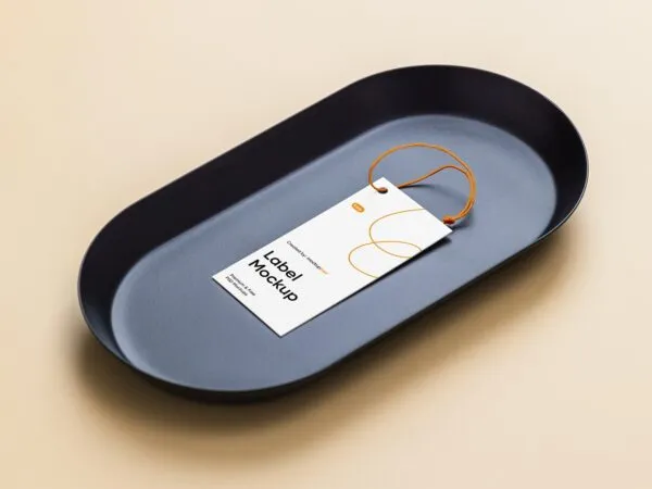 Top Side View of Vertical Label Mockup on Metallic Plate 1