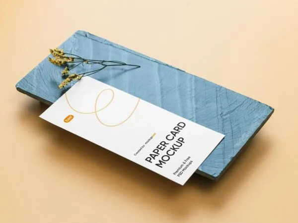 Top Side View of Vertical Paper Card Mockup on Brick 1