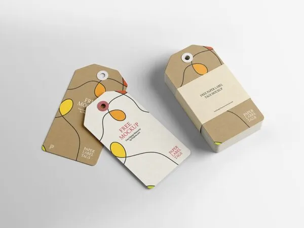 Top Side View of Vertical Paper Label Tags Mockup 1
