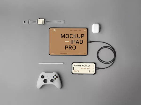 Top Sight of Apple Devices Mockup 1