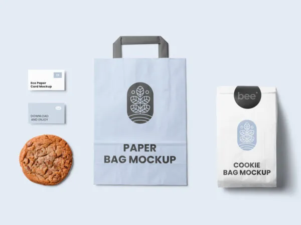 Top Sight of Business Cards and Stationery Mockup with Cookie 1
