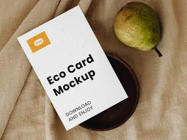 Top Sight of Eco Business Card Mockup with Pear 1