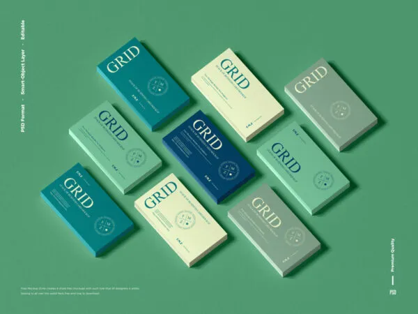 Top Sight of Grid Stack of Business Card Mockup 1