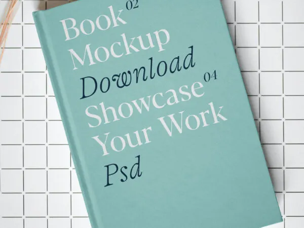 Top Sight of Hardcover Book Mockup with Plants 1