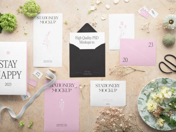 Top Sight of Huge Paper Stationery Mockup 1