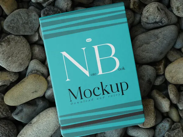 Top Sight of Notebook Cover Mockup on Stones 1