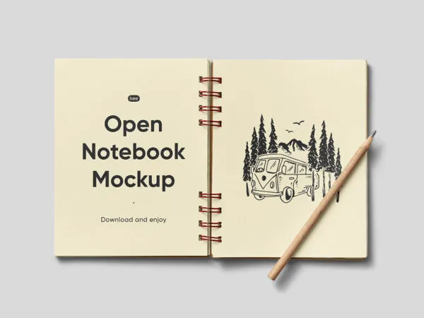 Top Sight of Open Notebook Mockup with Pencil 1