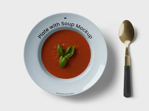 Top Sight of Plate Mockup with Soup 1