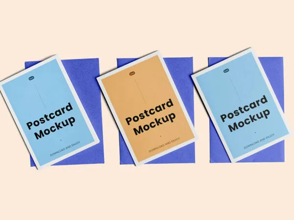 Top Sight of Triple Postcard Mockup 1