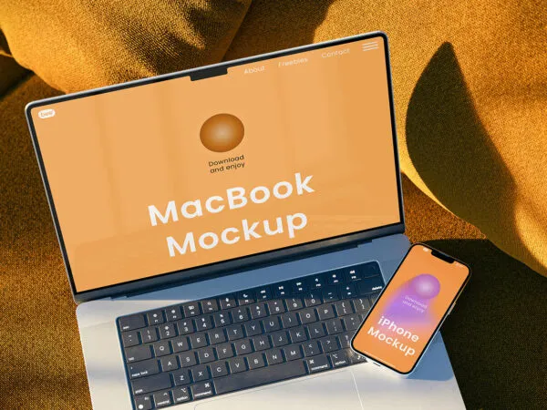Top Sight of iPhone on MacBook Mockup 1