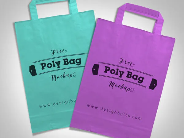 Top View 2 Plastic Polly Shopping Bags on Floor Mockup 1