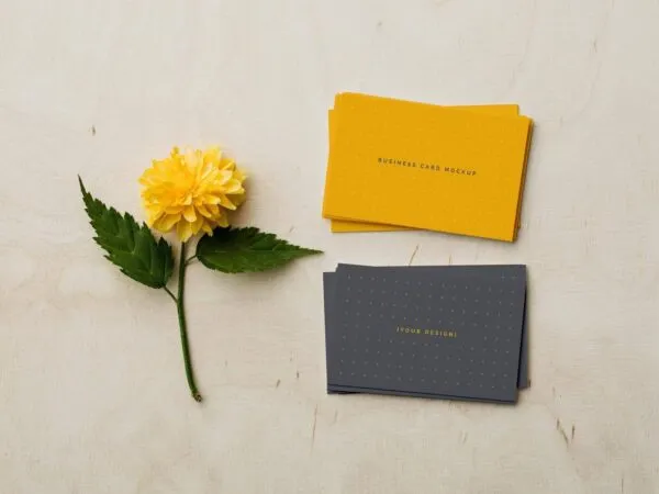 Top View 2 Stacks of Business Cards Mockup with Flower 1
