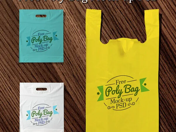 Top View 3 Plastic Poly Bags Mockup in Different Sizes 1