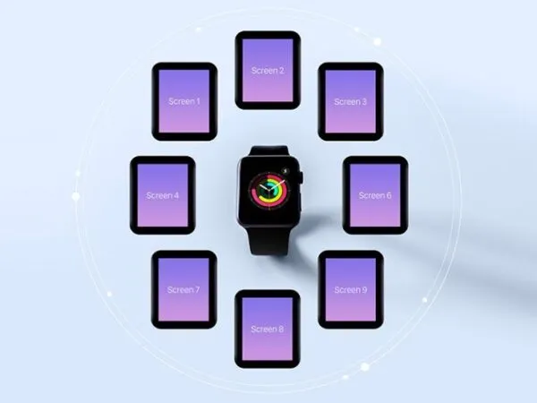 Top View 9 Apple Watch App Screens Mockup 1