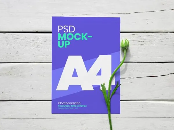 Top View A4 Flyer With Flower Mockup 1