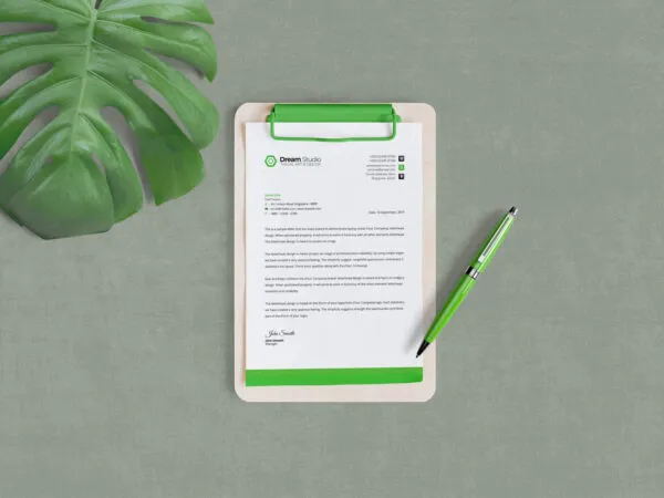 Top View A4 Size Clipboard with a Pen Aside Mockup 1