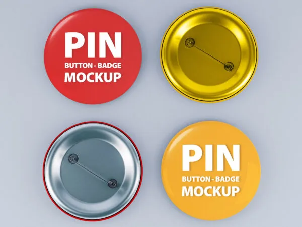 Top View Backward and Upside Pin Button Badges Mockup 1