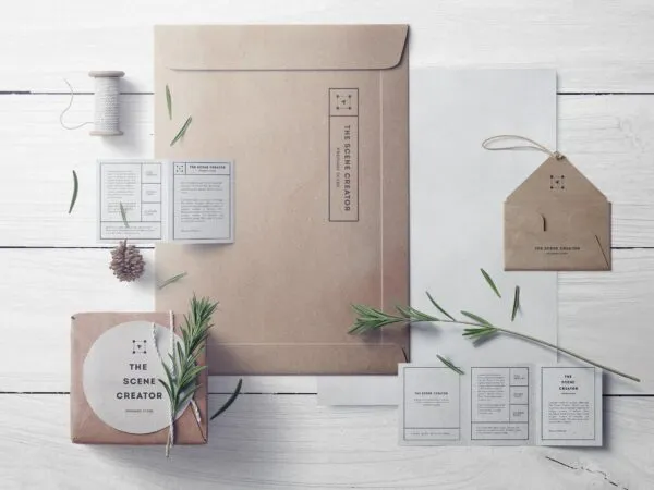 Top View Branding Mockup with Folder Paper Cards and Plant 1