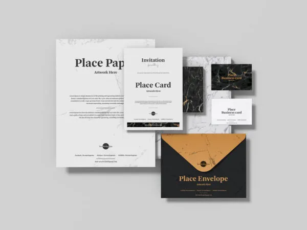 Top View Branding Stationery Mockup Including Business Cards Envelope Etc. 1