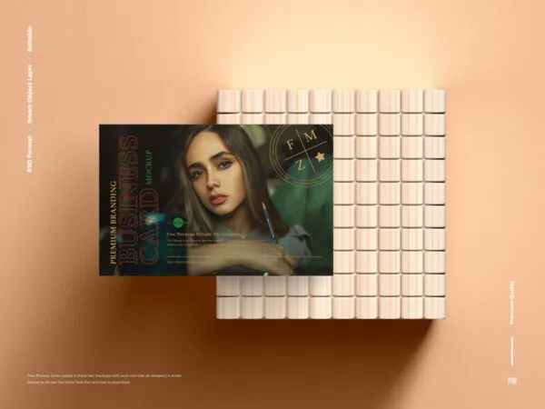 Top View Business Card on a Wooden Cube Mockup 1