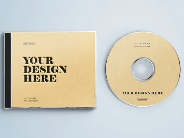Top View CD Next to Jewel Case on Floor Mockup 1