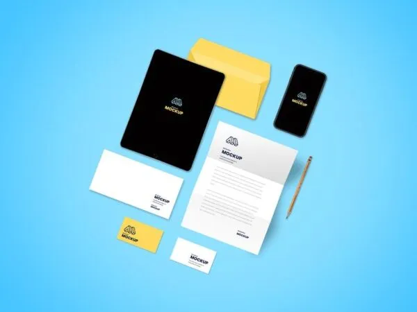 Top View Complete Branding Identity Mockup with a Minimal Look 1